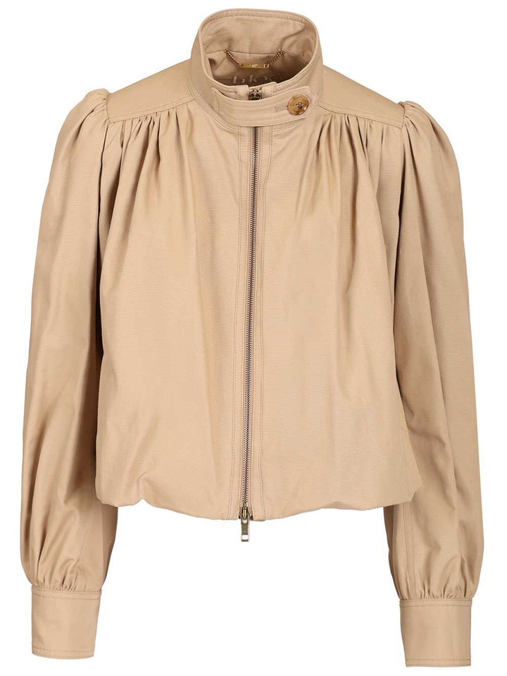 Chloe' Gathered Boule Jacket Knitwear - Brown | 9238d65b553c726e460027f82862d672a37f69a5