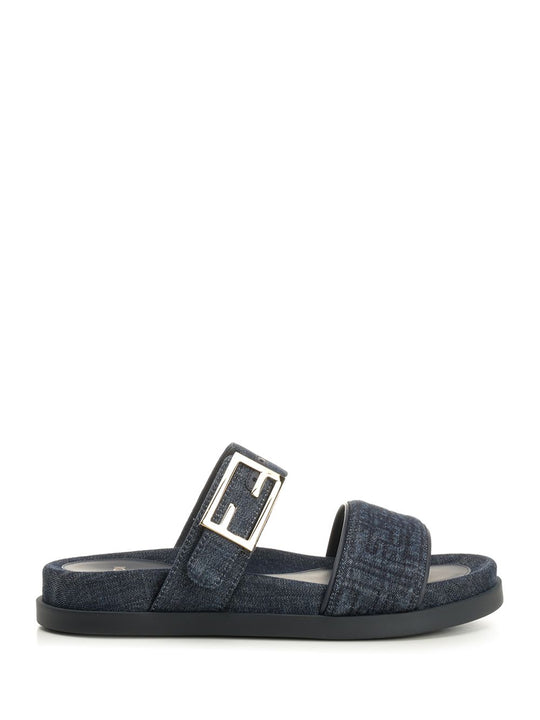 Flat Denim Slides Sandals Blue