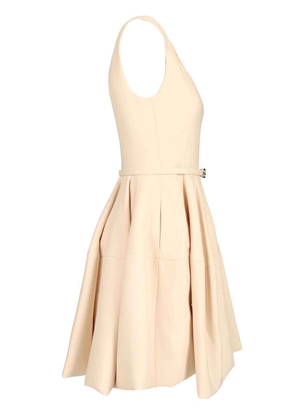 Fendi Mini Dress In Wool And Silk Blend Dresses - Beige | a923627f1e0fb621dea043ae4399057b210d9529