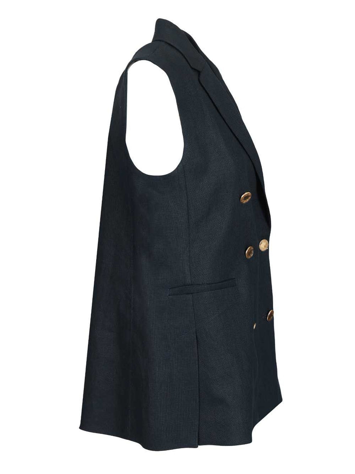 'S Max Mara Double-Breasted Vest Jackets - Blue | 2457302b64e82d24f834a5645e3db7139410c493