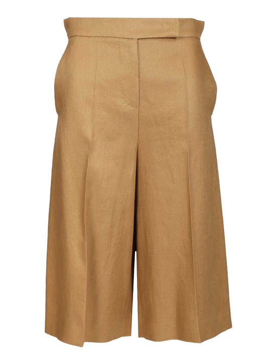 Linen Twill Bermuda Shorts Trousers Beige