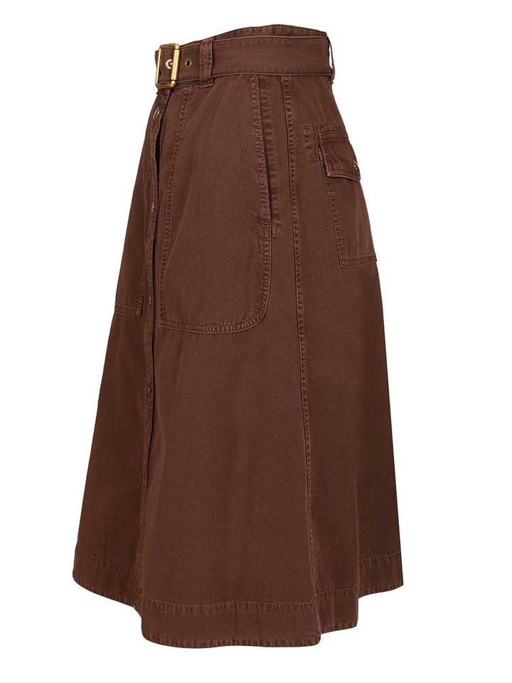 Moncler Cotton Midi Skirt With Belt Skirts - Bordeaux | fe4cf0c553e84037ef9197853fc20444e833c6ad