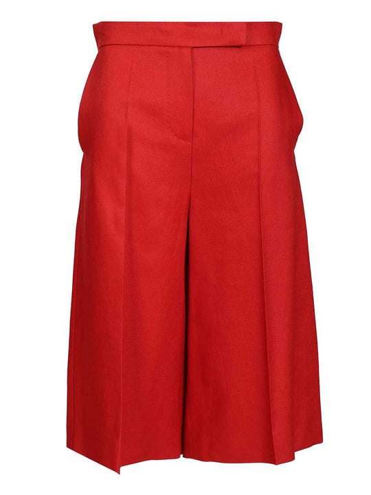 Linen Twill Bermuda Shorts Trousers Red