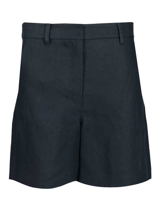 Party Short Bermuda In Linen Canvas Trousers Blue