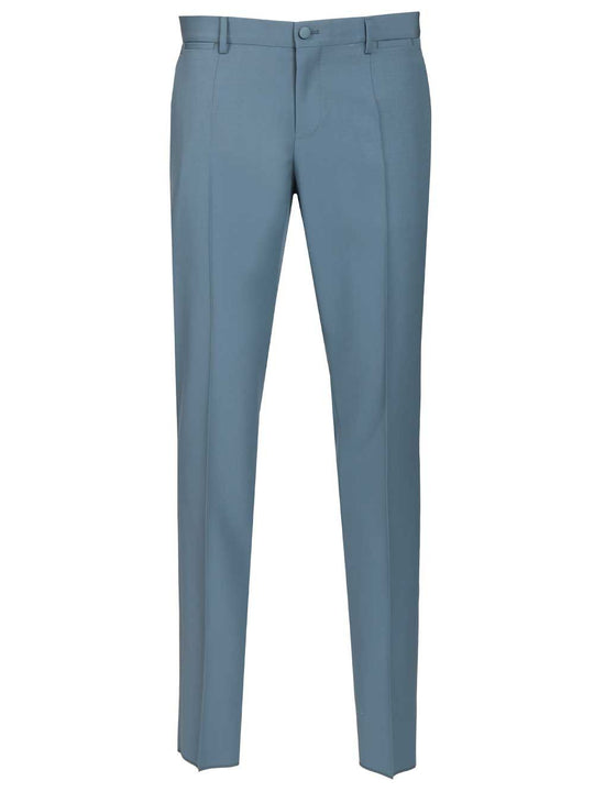 Wool Poplin Trousers Light Blue
