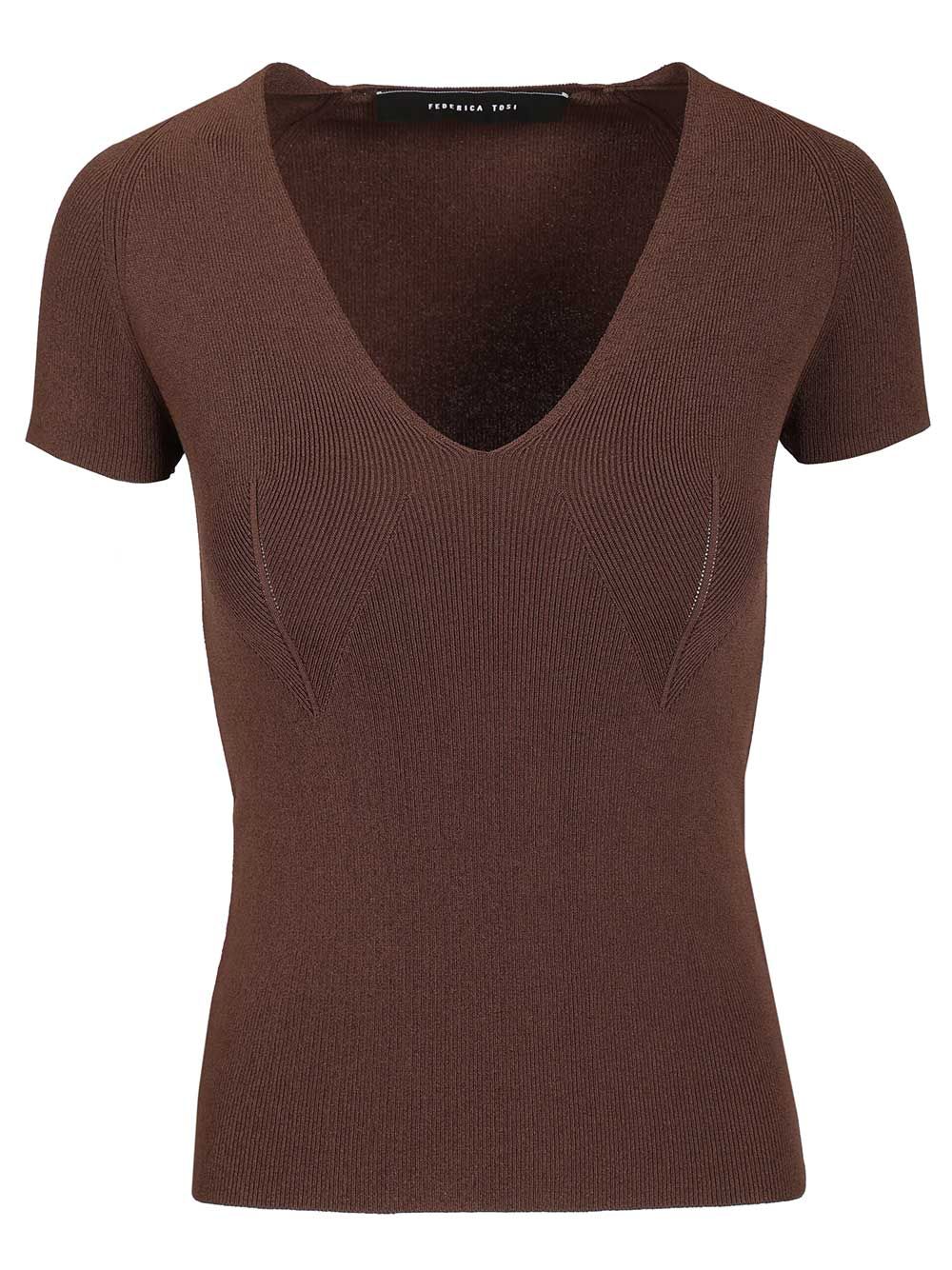 Federica Tosi V-Neck Sweater Tops - Brown | 2b529905b60f756ffa95cf4e7ab1cb444ac79c1b