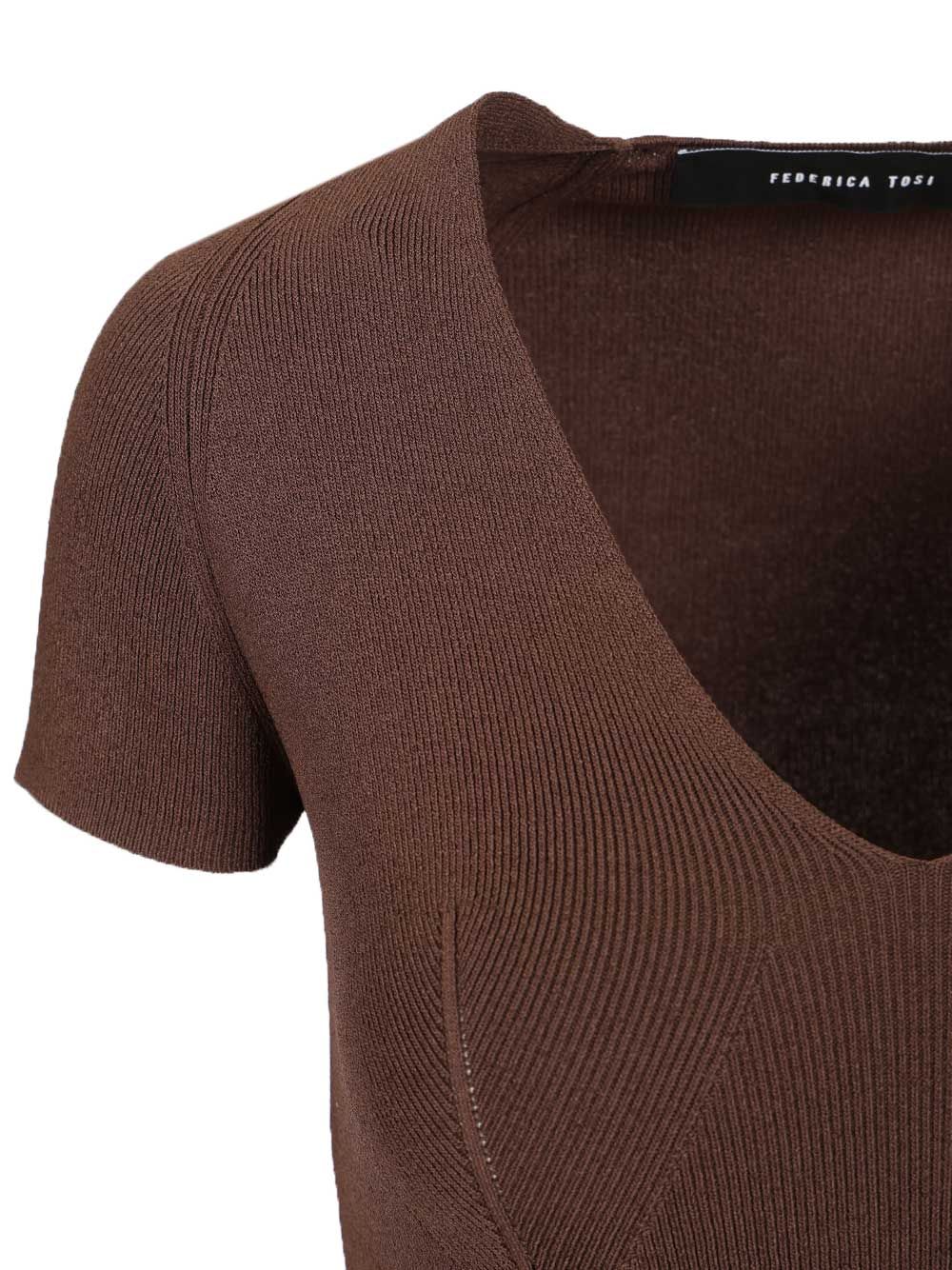 Federica Tosi V-Neck Sweater Tops - Brown | 2107e0e7ae6263e61645f182dcb72f787bbef3e9