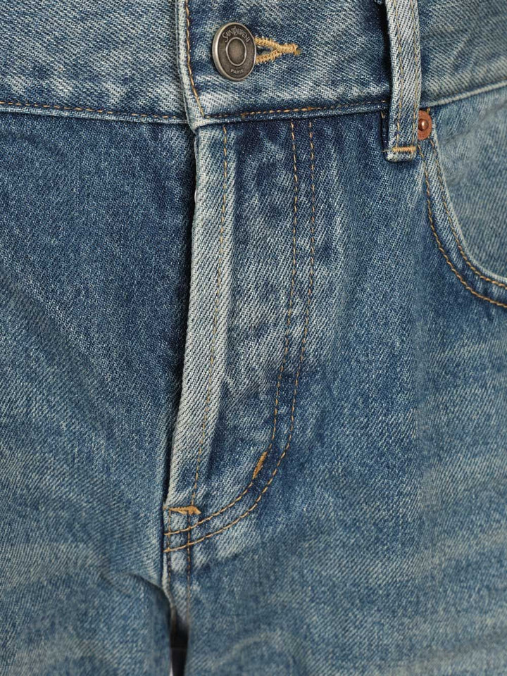 Saint Laurent Slim Relaxed Low Rise  In Blue Denim Jeans - Blue | 19e84210497f9e135b4bc17f1da206f2bfbc16e0