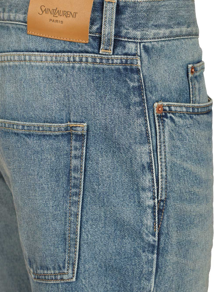 Saint Laurent Slim Relaxed Low Rise  In Blue Denim Jeans - Blue | 5516d807da8ae9f6ac874cd754e61b8c26c27651