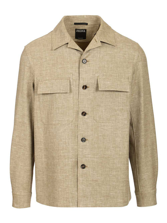 Linen Blend Overshirt Shirts Beige