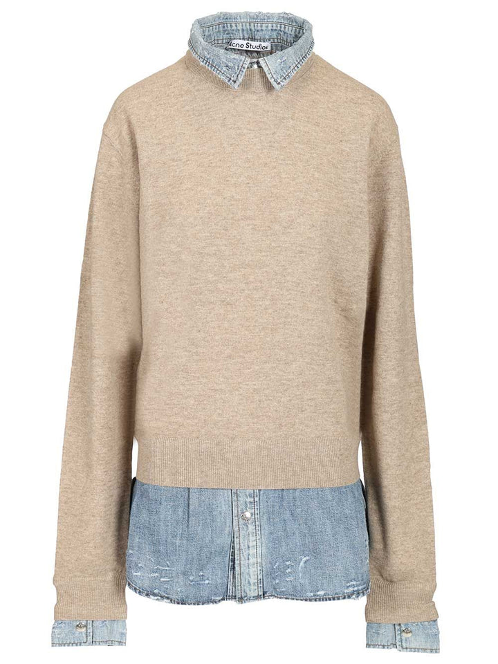 Acne Studios Sweater With Layered Construction Sweatshirts - Beige | c19d03652a4d075751e0452f3d9fda2eac003359