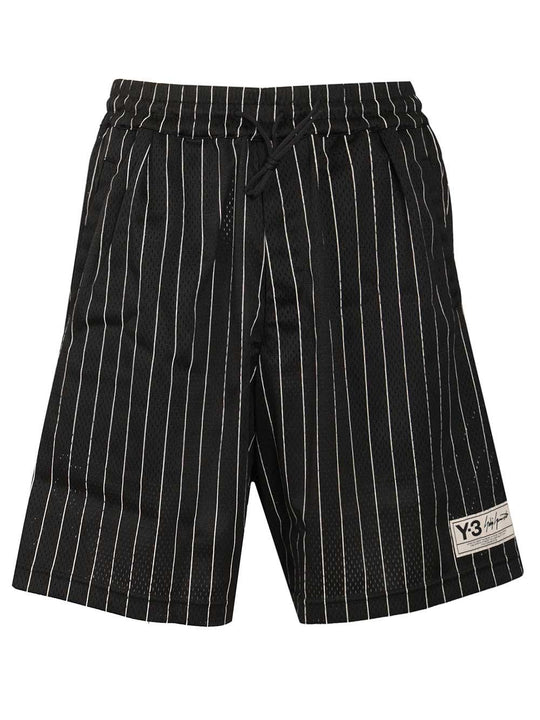 Pinstriped Fabric Shorts Trousers Black