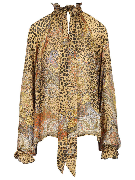 Silk Chiffon Blouse Shirts Animalier