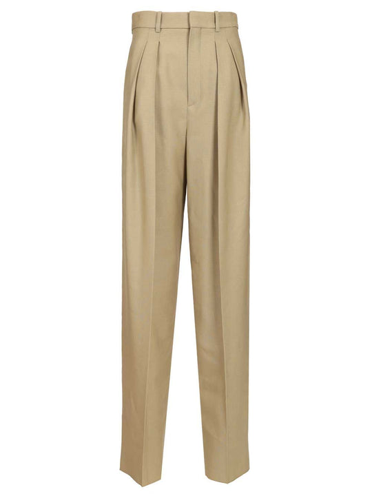 Wool And Silk Canvas Trousers Beige