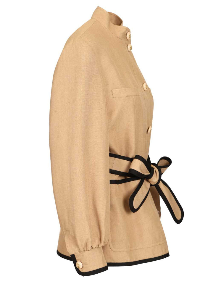 Valentino Garavani Embroidered Twill Jacket With Belt Shirts - Beige | fdc5486ae2680bb1b280737d97ea793cedbf55d2