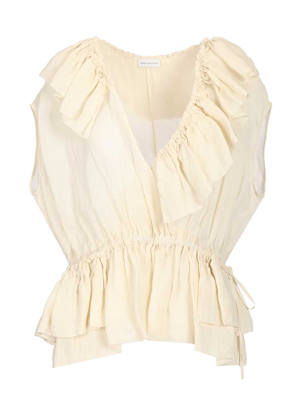 Dries Van Noten Ramie Top With Ruffles Tops - White | 6df62602ca0fe851b72a8a72ce9dbdc89aa92a29