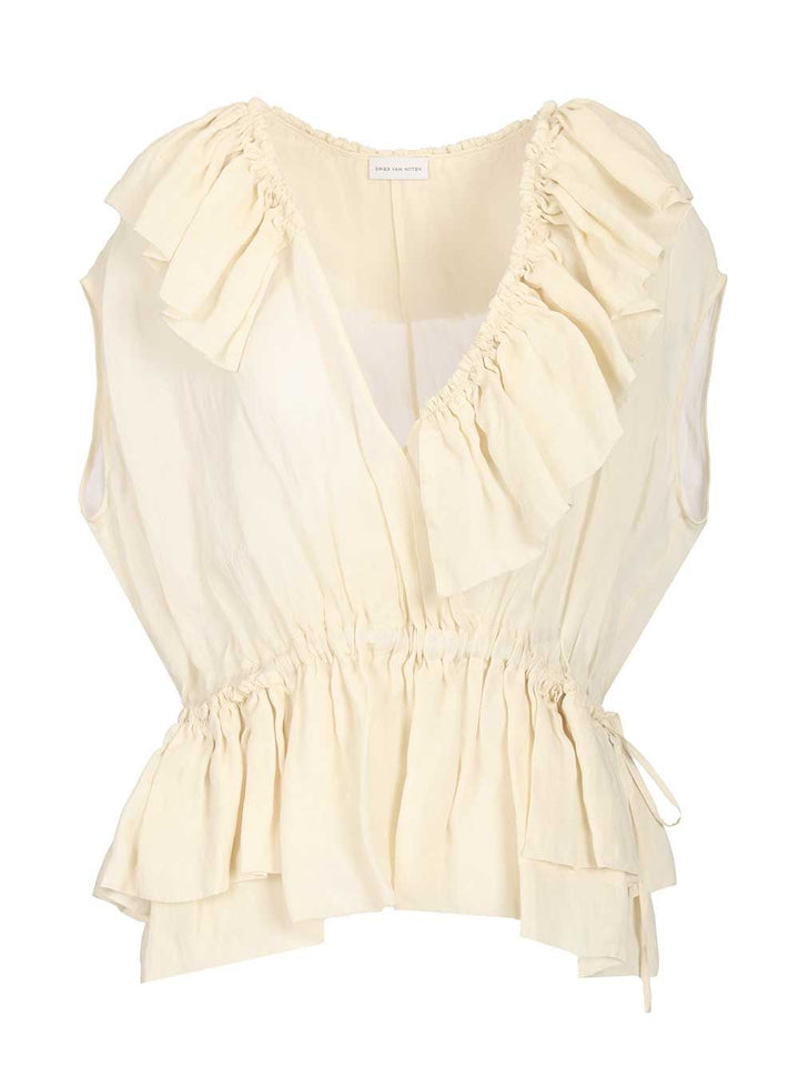 Dries Van Noten Ramie Top With Ruffles Tops - White | 6df62602ca0fe851b72a8a72ce9dbdc89aa92a29