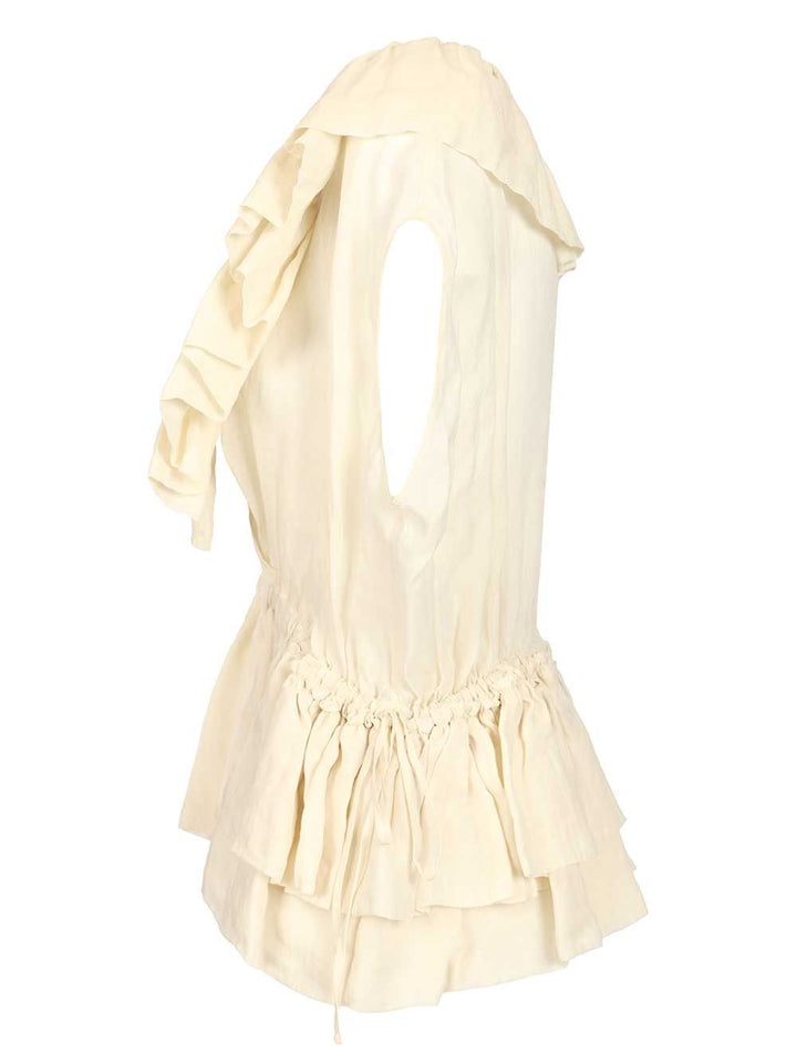 Dries Van Noten Ramie Top With Ruffles Tops - White | 5d2c2f0407dba4a8e01f535c1277f63e381a73cf