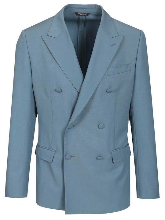 Double-Breasted Wool Poplin Jacket Jackets Light Blue