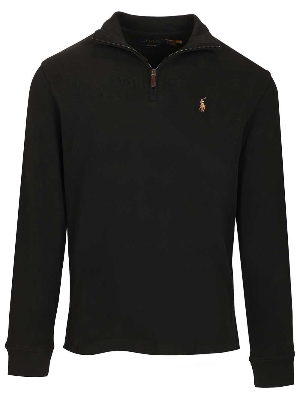 Polo Ralph Lauren Ribbed Zip-Up Sweater Sweatshirts - Black | fea4e4aa48d190c402766b4485c30e6be88d3aba