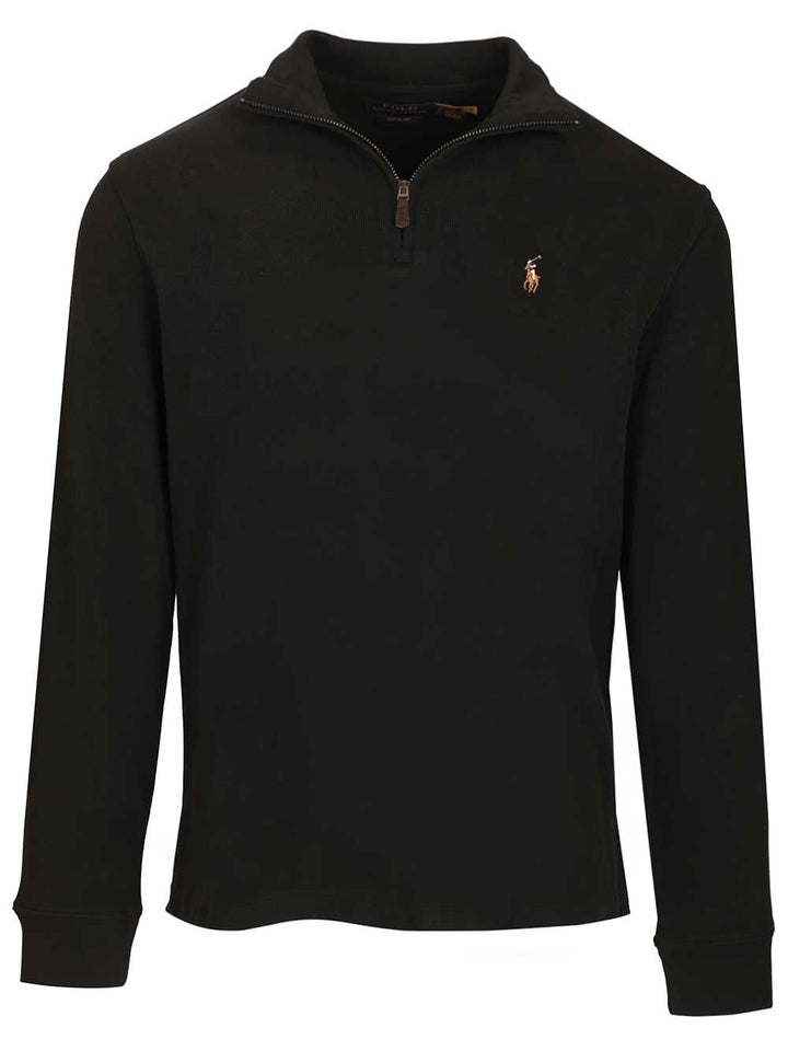 Polo Ralph Lauren Ribbed Zip-Up Sweater Sweatshirts - Black | fea4e4aa48d190c402766b4485c30e6be88d3aba
