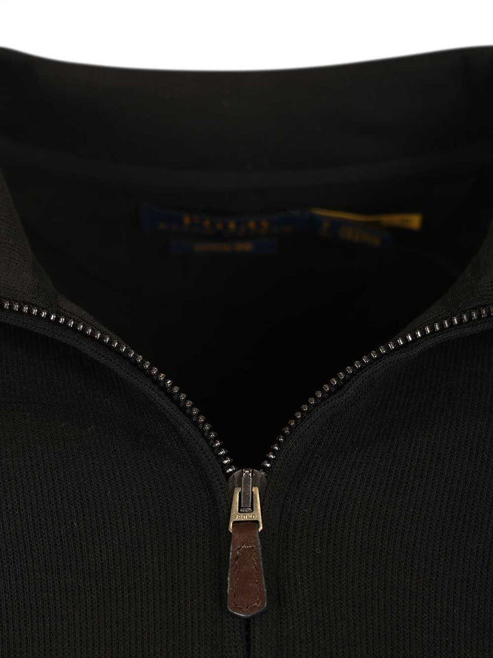Polo Ralph Lauren Ribbed Zip-Up Sweater Sweatshirts - Black | e9fb8a8272bdbd5cce62b3fec05dfc2f55f133e6