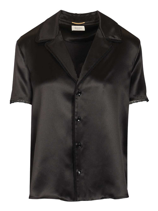 Silk Satin Shirt With Lace Edges Shirts Black