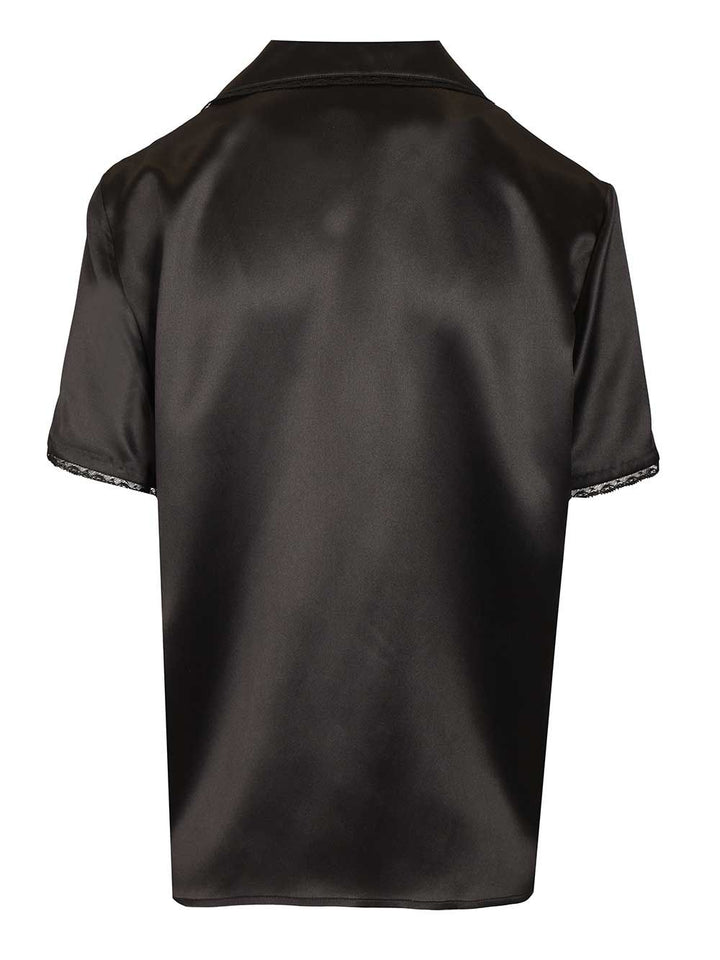 Saint Laurent Silk Satin Shirt With Lace Edges Shirts - Black | ba837d94ae16910174f12f2341ff2fdf333a661d