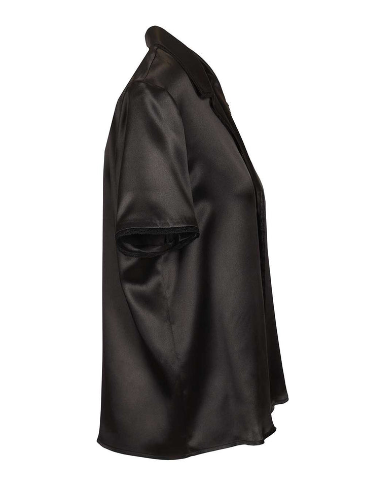Saint Laurent Silk Satin Shirt With Lace Edges Shirts - Black | 942c75afc10f9cbbccfd80d16cb0e44e9eacb155
