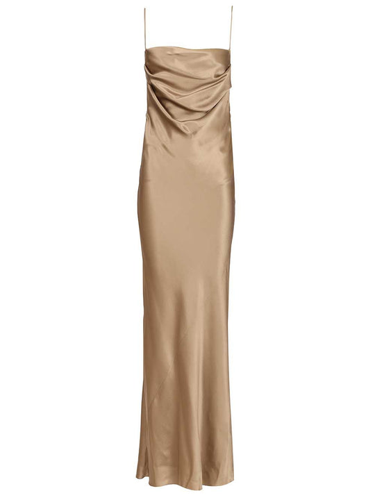 Long Silk Satin Dress Dresses Beige