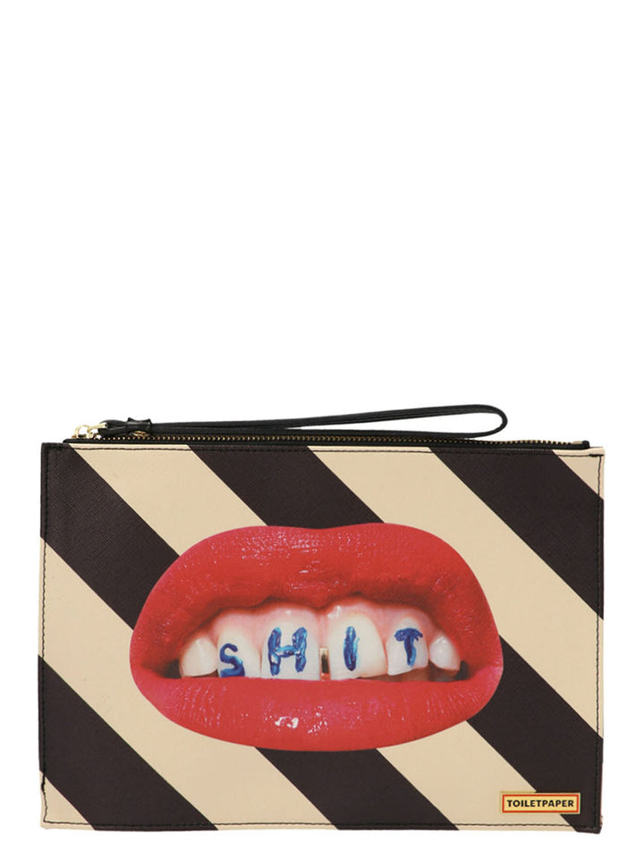 Seletti Stripes Shit Clutch - White/Black | 2cb5a93923a68891a86ed0318b2cb15bbee4dac6