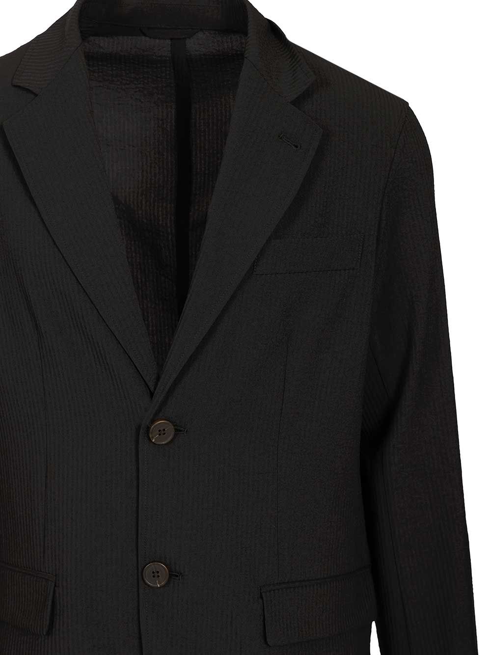 Emporio Armani Single-Breasted Jacket In Technical Seersucker Fabric Jackets - Black | c5d24c2b85f708ee06162bc573aa185863f24d9b