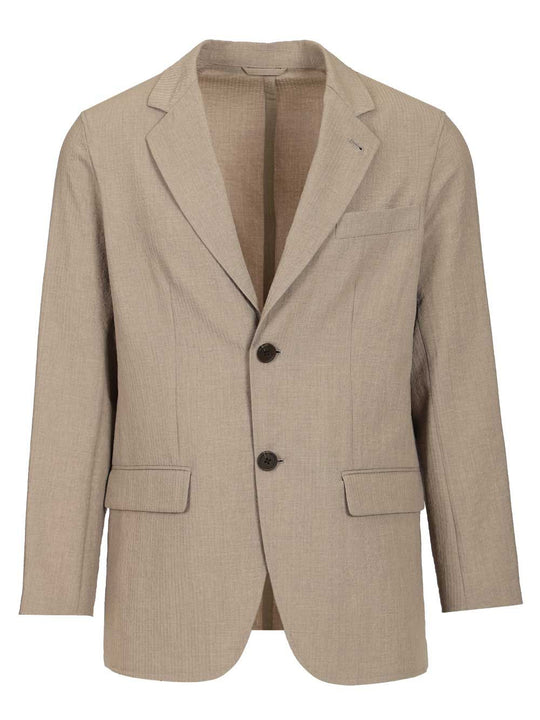 Single-Breasted Jacket In Technical Seersucker Fabric Jackets Beige