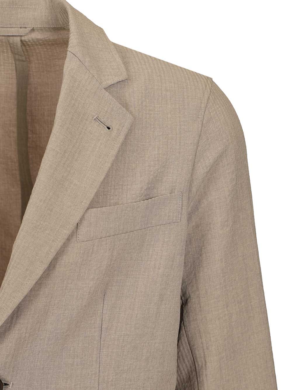 Emporio Armani Single-Breasted Jacket In Technical Seersucker Fabric Jackets - Beige | 50f8266b7fe61426c6e690faaeef261781feea5d