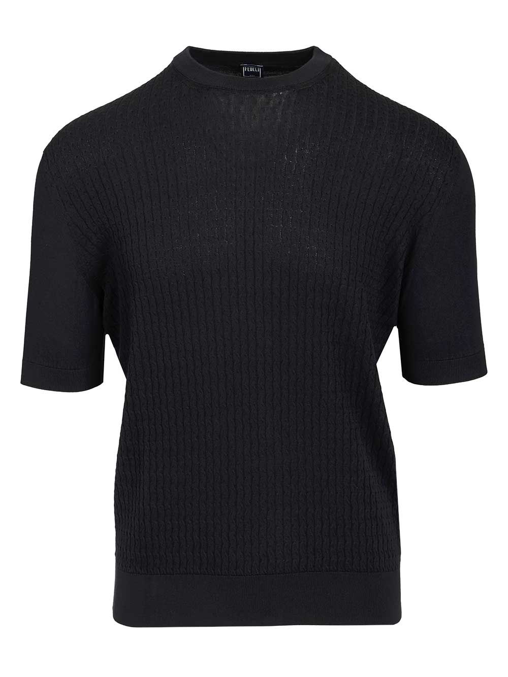 Fedeli Ribbed T-Shirt Knitwear - Blue | e836ae95d0e39f8cf3a5191776870c3e765ac948