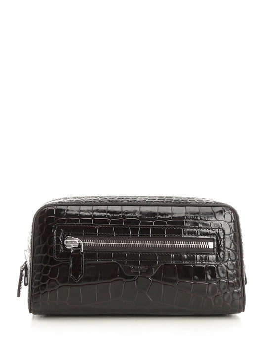 Leather Vanity Case Small Leather Goods Brown