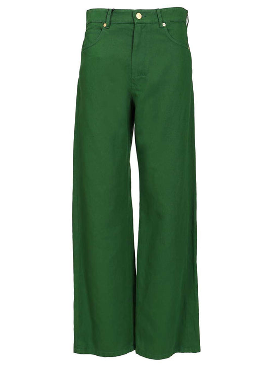 Cotton And Linen Drill Trousers Green