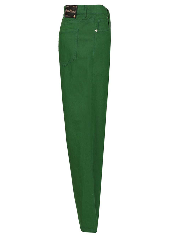 'S Max Mara Cotton And Linen Drill Trousers - Green | 30b5efb0fc1b587f2d0e3429875db080f433f3f5