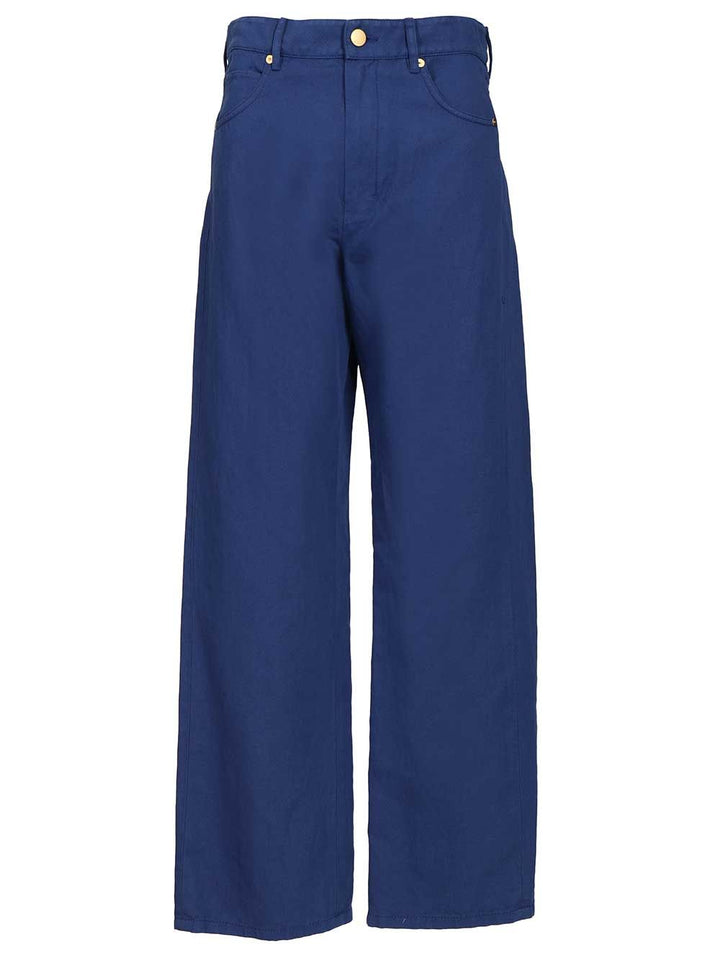 'S Max Mara Cotton And Linen Drill Trousers - Blue | 0032916d2da80b371f05dcd84f10e16fb380a4da