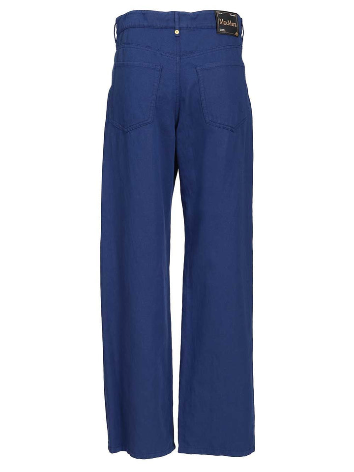 'S Max Mara Cotton And Linen Drill Trousers - Blue | 7f05c0d3d7ce0e8be4fabde9a2ffc5fb63ba496f