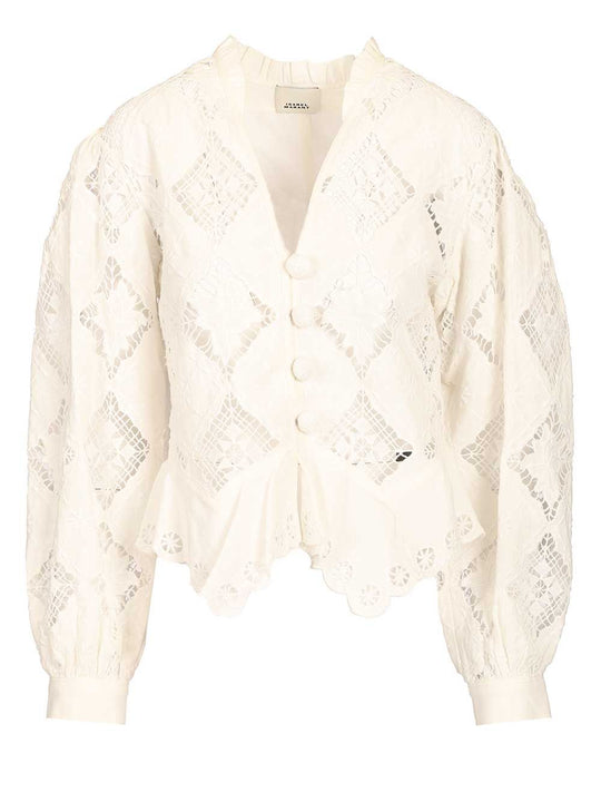 Nina Openwork Linen Long Sleeve Top Tops White