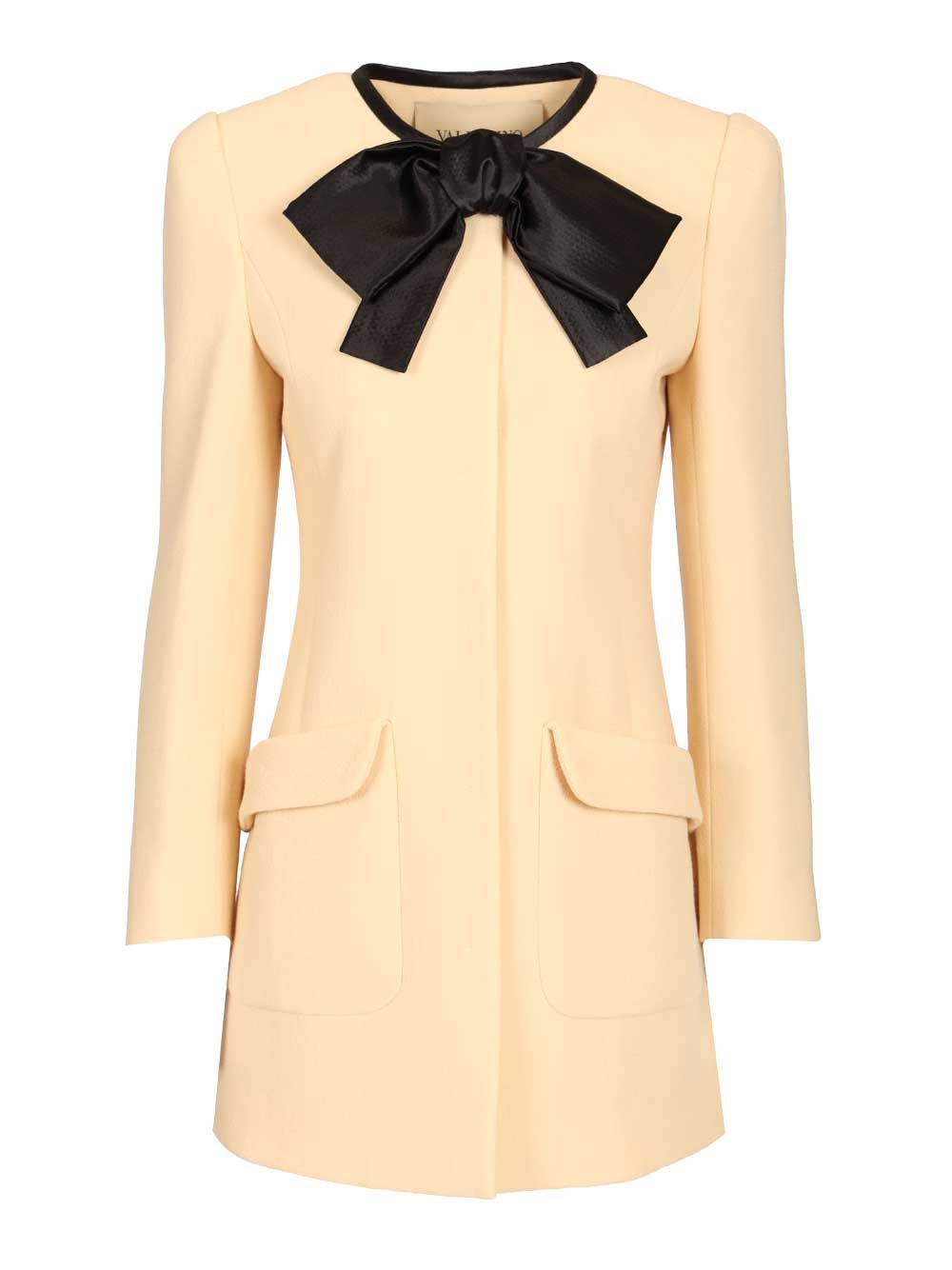 Valentino Garavani Wool Crepe Caban Jacket With Bow Jackets - White | 2b5d09c7e55e692e5cc69821ccbd675138856d75
