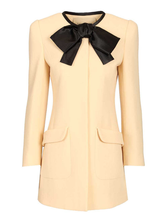 Wool Crepe Caban Jacket With Bow Jackets White