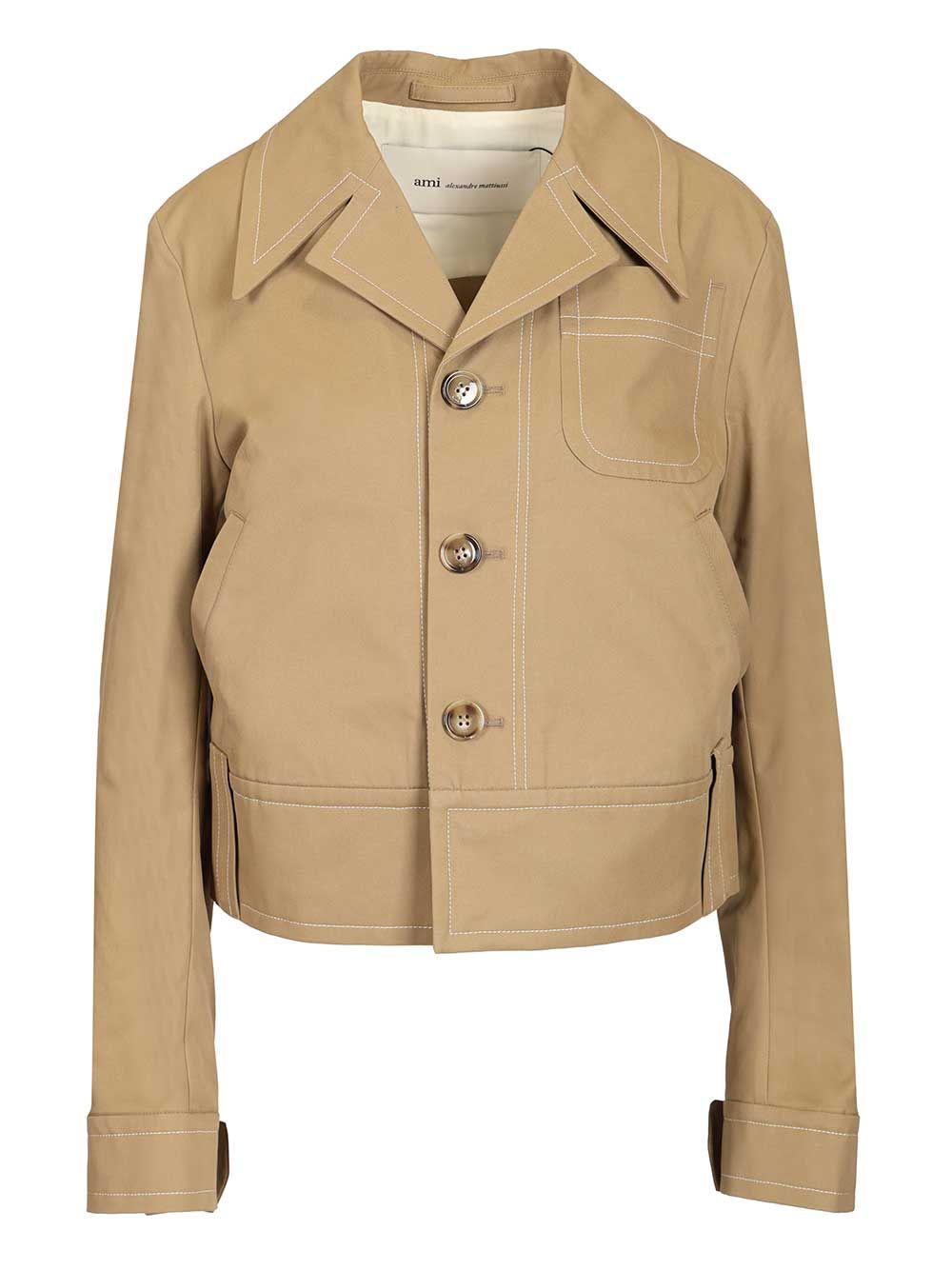 Ami Cotton Jacket Jackets - Beige | 8075f0e709110816022667c6b9a3bc9d909bbcc3