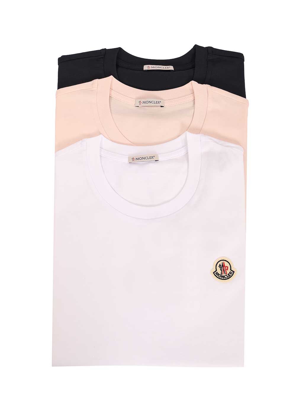 Moncler Cotton  With Logo Patch (Set Of Three) T-Shirt - Multicolor | 81b04224c53840e56df4b40833a11e336450ac2f