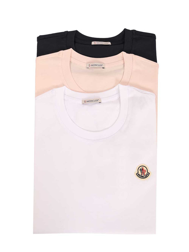 Moncler Cotton  With Logo Patch (Set Of Three) T-Shirt - Multicolor | 81b04224c53840e56df4b40833a11e336450ac2f