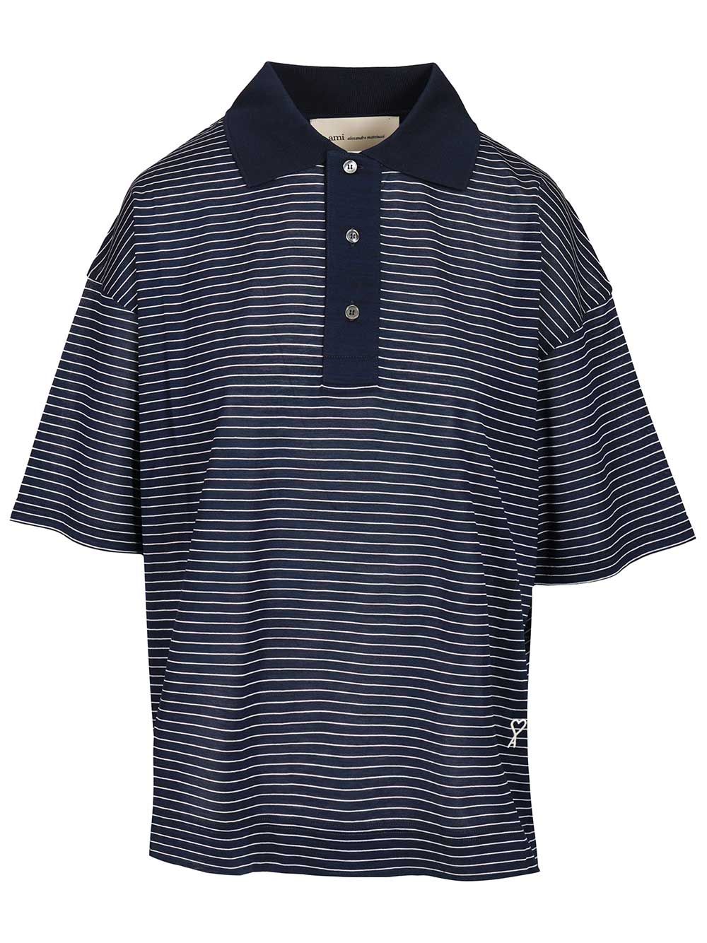 Ami Striped Boxy Fit Polo With Ami De Coeur Patch Polo shirt - Blue | 5c0e836730325b0b70b5426d8a3dc61b15108426