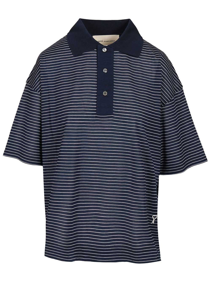Ami Striped Boxy Fit Polo With Ami De Coeur Patch Polo shirt - Blue | 5c0e836730325b0b70b5426d8a3dc61b15108426