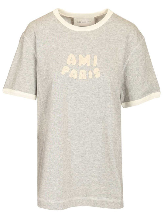 Short Sleeves Classic Fit Teeshirt With Ami Paris Knitted Patch T-Shirt Grey