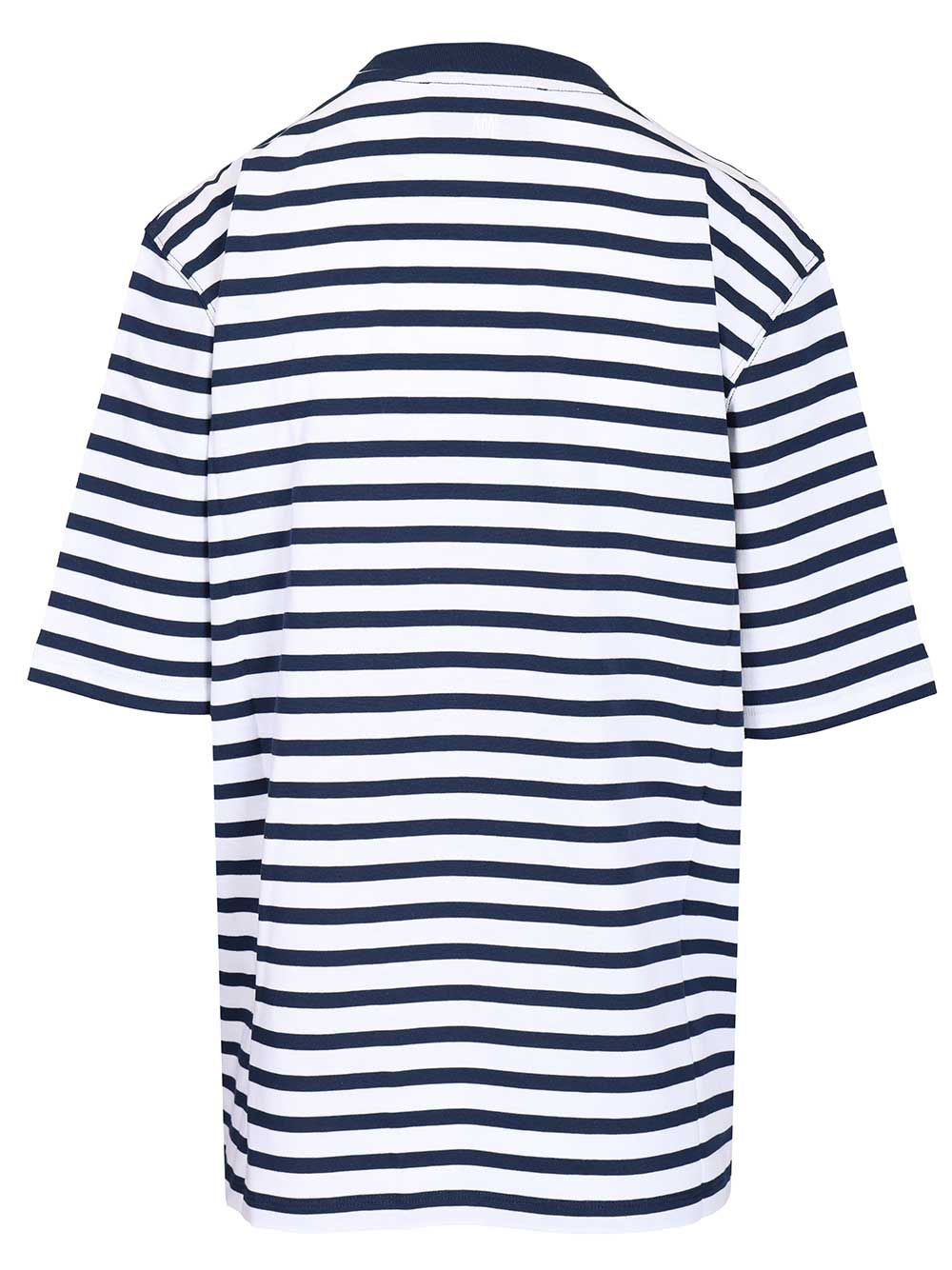 Ami Quota -Short Sleeves Boxy Fit Mariniere Teeshirt With Ami De Coeur Patch T-Shirt - Blue | 0c81396cca0d79e4f9157d5bf92f823b6ca16a4c